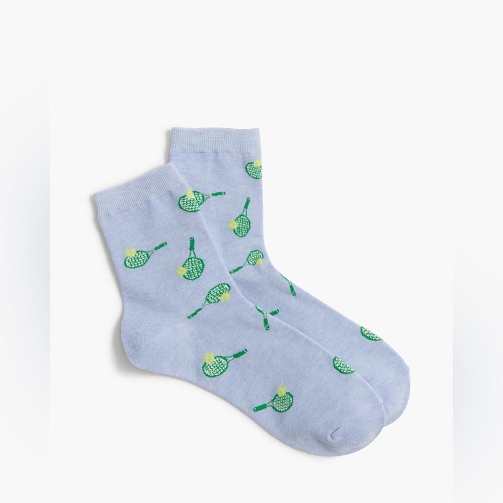 J Crew Boot Socks - Blue with Tennis Rackets - Women’s One Size NWT